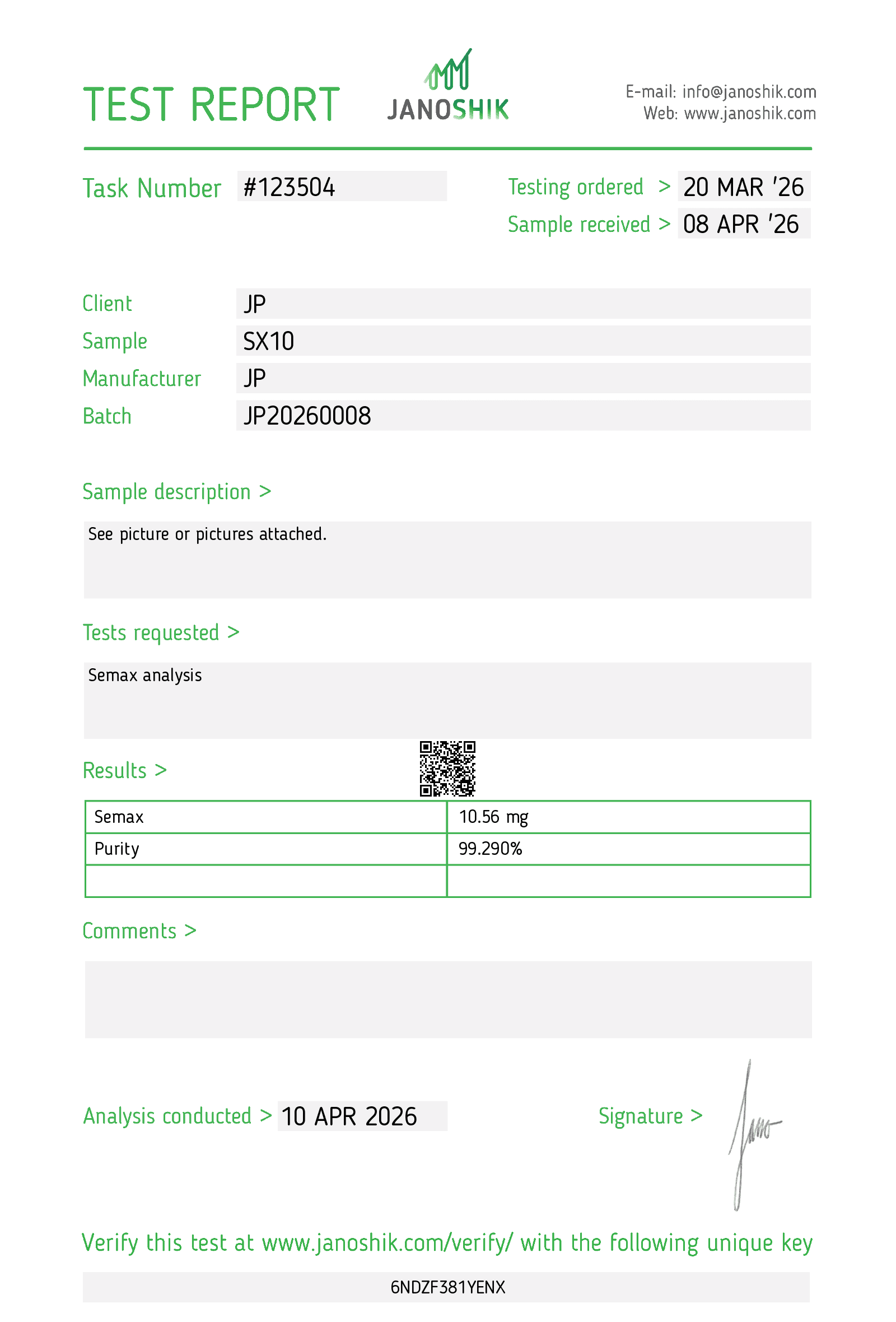 COA Semax 10mg
